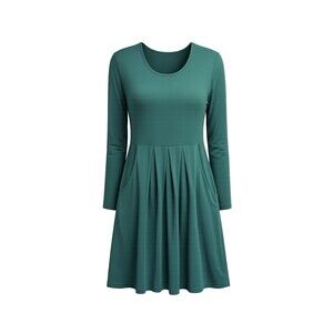 Women’s Green Long Sleeve Pocket Swing Dress Size Large Soft Stretch Casual
